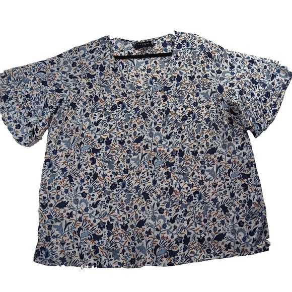 Premise Tops - Premise Women blouse Sz 2X Floral Print Short sleeve Circular Cup White Blue